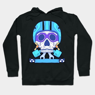 Skull rider illustration, with bright modern color. head with retro classic helm. Hoodie